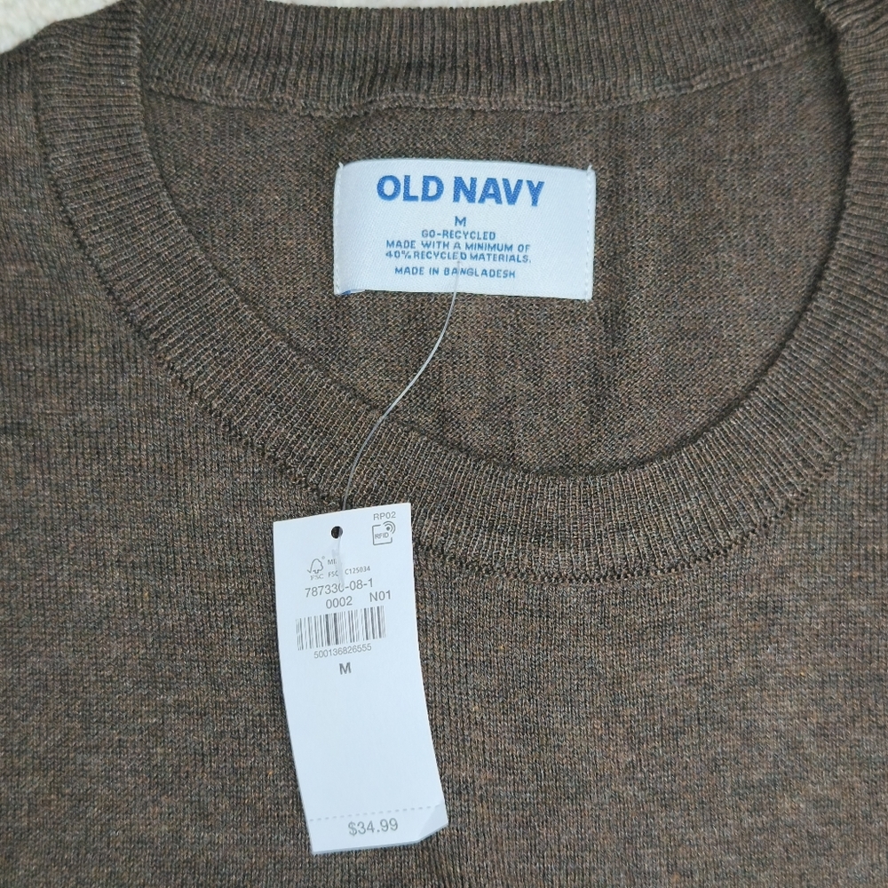 NWT Old Navy Men's Knit Pullover Size M Chocolate Crew Neck Long Sleeve